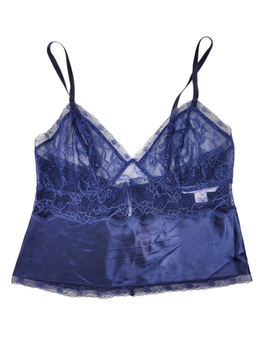 Victoria’s Secret 100% Silk Camisole S Blue Lace Satin Lingerie Y2K